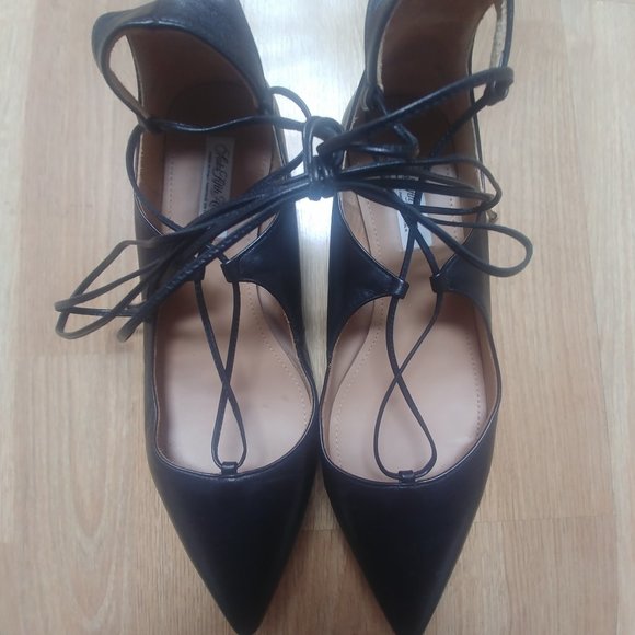 Saks Fifth Avenue made in Italy black gold lace up leather shoes size 8 - Picture 1 of 9